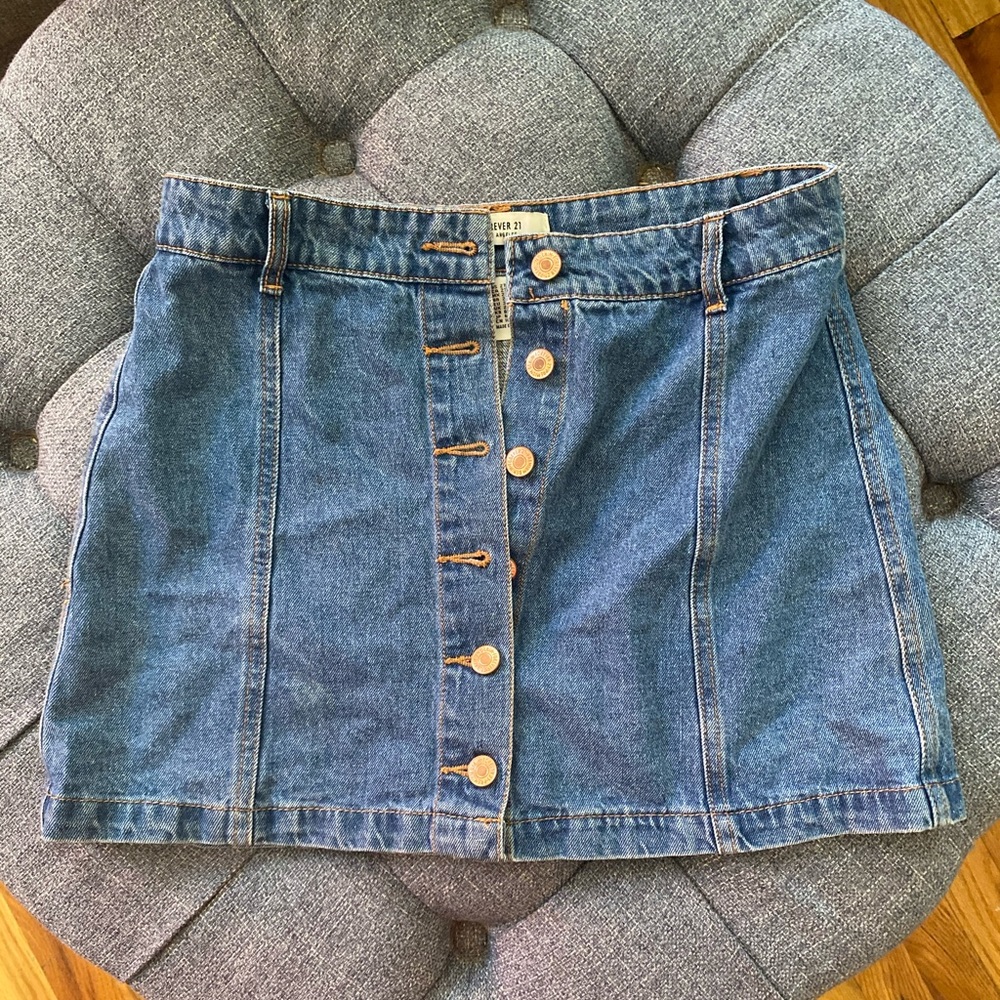Button up high rise forever 21 denim skirt
